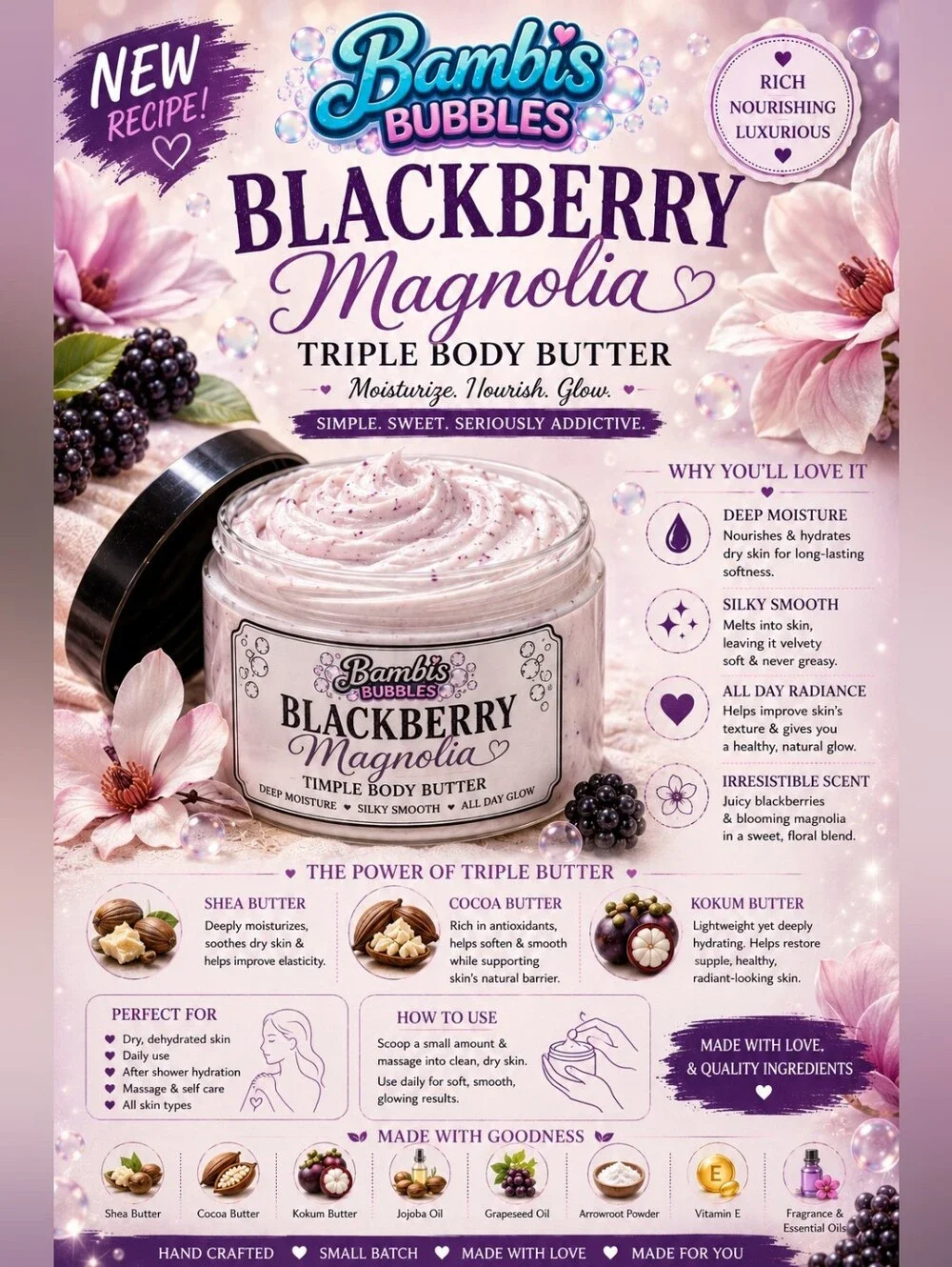 NEW! Recipe 4oz Summer Triple Body Butter Assorted Scents Available